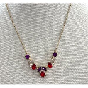 Anne Klein Gold-Tone Necklace & Earrings Set With Red & Purple Gemstone Accents